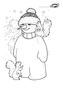 coloring,craft-coloring,snowman,squirrel,winter