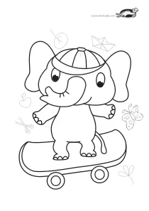 coloring,craft-coloring,elephant,skateboard,sport