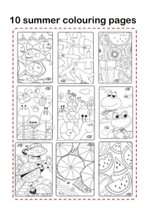 bee,bird,craft-coloring,fish,flower,frog,jar,ladybird,snail,summer,umbrella,watermelon